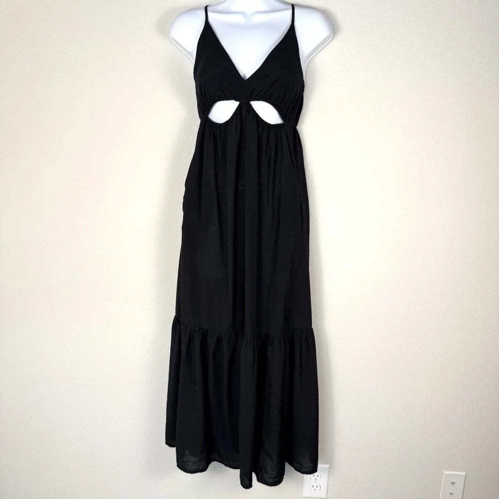 Abercrombie And Fitch Black Cutout Maxi Dress Womens XSP Tiered Resort Vacation